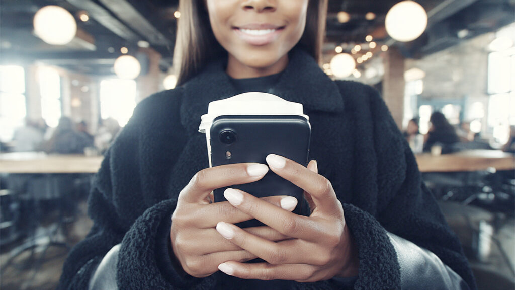 Futuristic, sleek iPhone design (conceptual iPhone Air model) glowing with subtle blue and purple light on a minimalist, clean desktop environment. The phone is levitating slightly above a polished surface, with faint holographic UI elements projected around it. Soft, ethereal studio lighting. Cool color palette (silvers, whites, blues, purples). High-tech, sophisticated, serene mood. Visual style: Hyper-realistic, concept art.